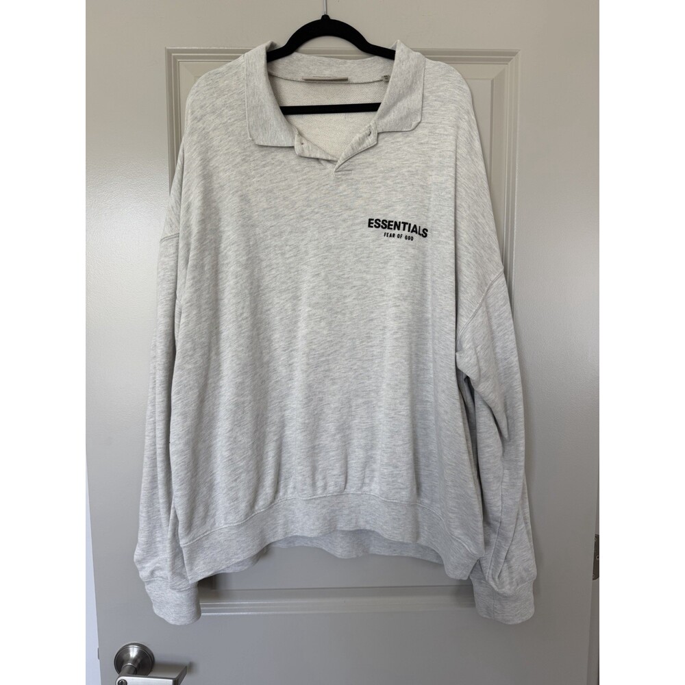 Essentials Fear of God Longsleeve Polo in Oatmeal Gray Size XL